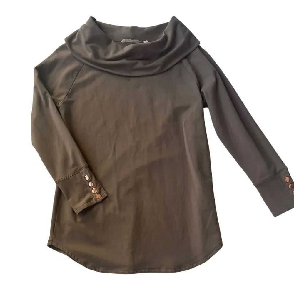 SoftโSurroundings Valerie Cowl Neck Button Cuffs Long Sleeve Taupe FALL TunicโXS
